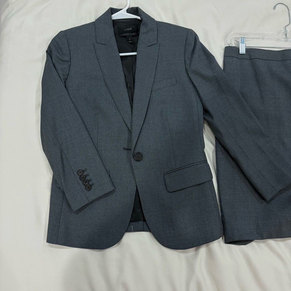 J. Crew Women’s Charcoal Gray Two-Piece Suit with Blazer and Skirt